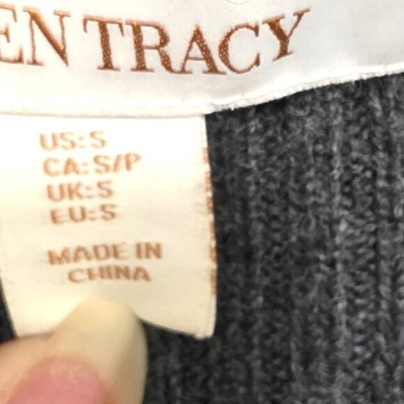 Ellen Tracy Women's Open Front Long Cardigan Wool Blend Leather Accent & Pockets - Picture 9 of 11